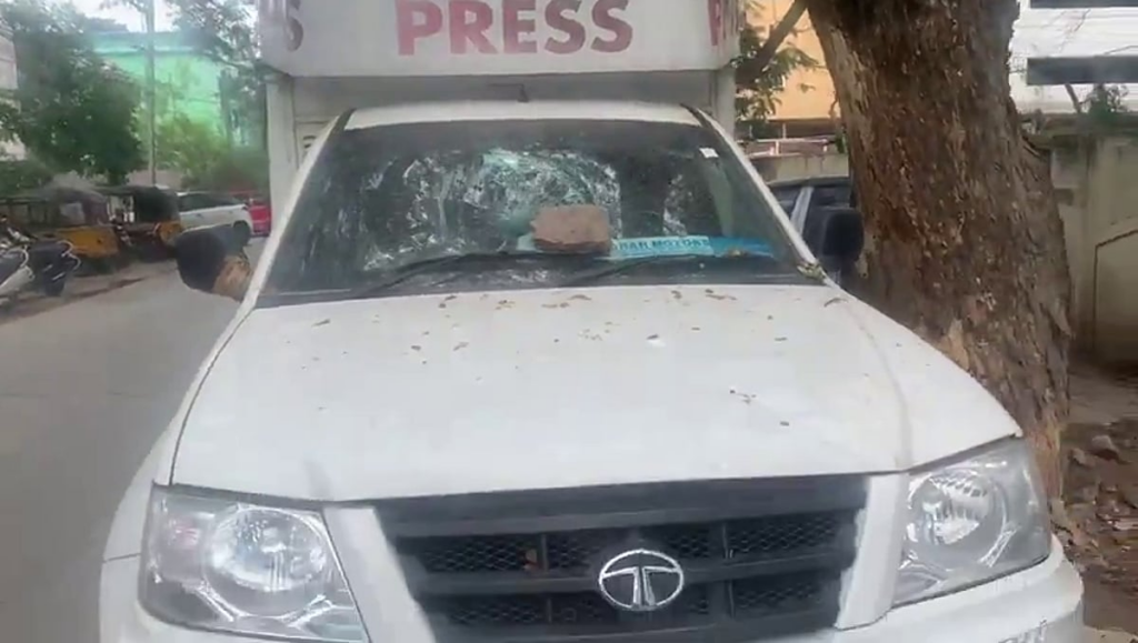 BRS workers vandalise Mahaa News office in Hyderabad over KTR phone tapping coverage